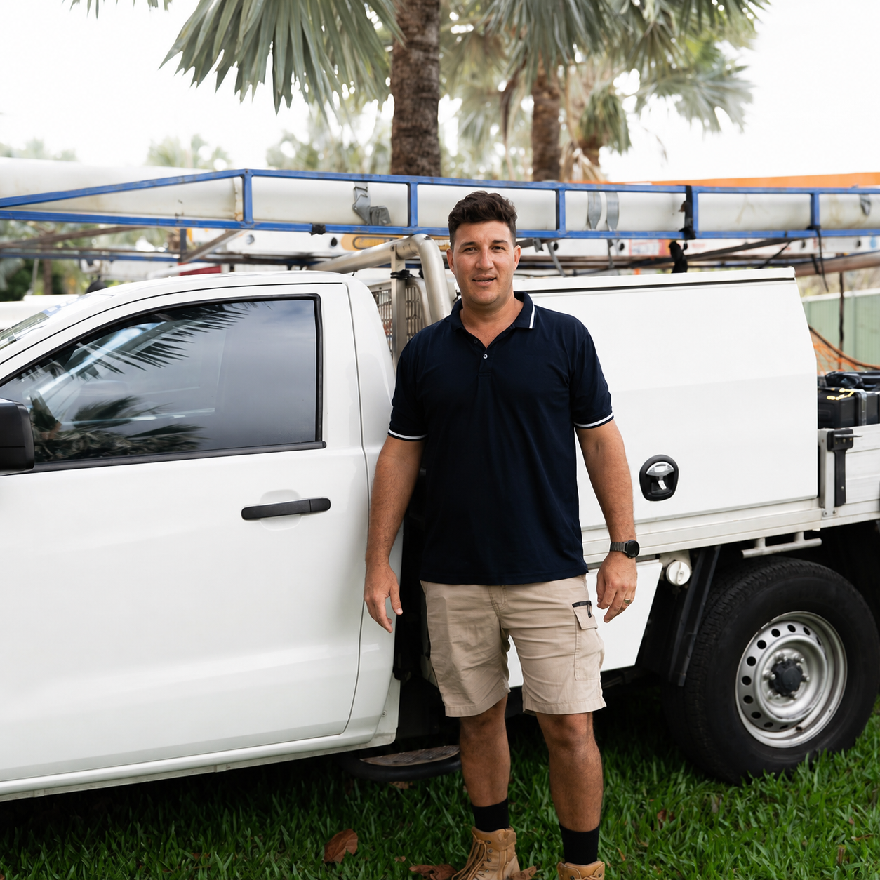 Dan Gray, founder of ProjectFund, beside a work ute in Townsville